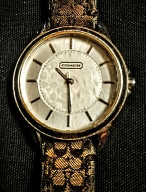 Coach Two-Tone Dial Watch with Signature Brown Monogram Strap SOLD